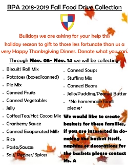 BPA 2018-2019 Fall Food Drive Collection 